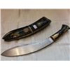 Image 1 : Knife, ghurka-like 11”blade in sheath, horn handle (sheath damaged)