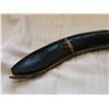 Image 5 : Knife, ghurka-like 11”blade in sheath, horn handle (sheath damaged)