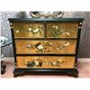Image 1 : RARE Mid-Century Black Lacquer Asian Dresser w/ Hand-Painted Accents & Genuine Gold Leaf 40'' x 20''