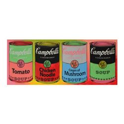 Steve Kaufman (1960-2010), "Campbell's Soup Cans" Hand Painted Limited Edition Silkscreen on Canvas 
