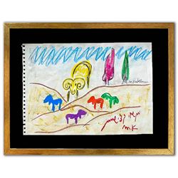 Menashe Kadishman- Pastel on Paper "Untitled"