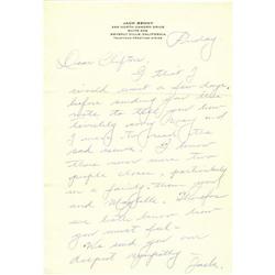 Jack Benny Signed Letter to Clifton Webb.