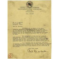 Cecil B. DeMille Signed Letter.