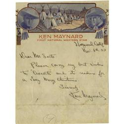 Ken Maynard Autograph on his Cowboy Stationery.
