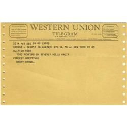 Harry Brown Telegram to Clifton Webb.