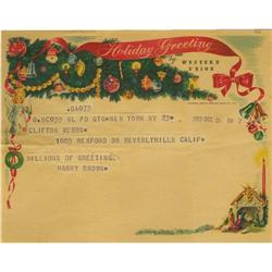 Harry Brown Telegram to Clifton Webb.