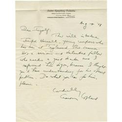 Aaron Copland Signed Letter.