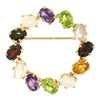 Image 2 : 14k Yellow Gold 5.18 ctw Wreath Brooch w/ Amethyst Garnet Moonstone Peridot Opal