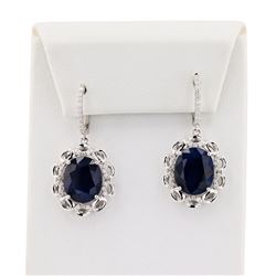 14.80 ctw Blue Sapphire and 0.46 ctw Diamond 14K White Gold Earrings