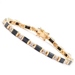 Plated 18KT Yellow Gold 12.00ctw Black Sapphire and Diamond Bracelet