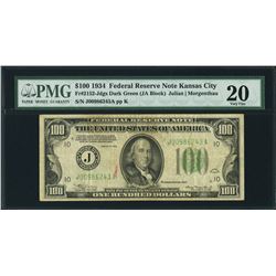 1934 $100 Kansas City FRN PMG 20