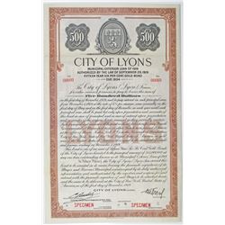 City of Lyons 1919 Specimen Bond