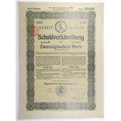 City of Berlin, 1922 Issued Bond