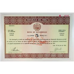 Republica del Peru 1986 Specimen Bond