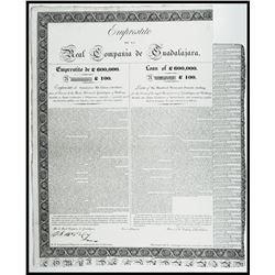Real Compania de Guadalajara, Loan of £600,000. 1825, £100 Sterling I/U Bond Signed by Marquis de Cr