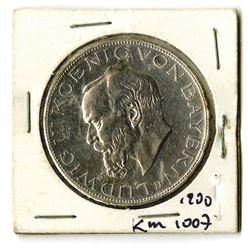 German States, Bavaria, 1914D, 5 Mark, KM#1007, Silver, XF cleaned.