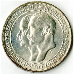 German States, Prussia, 1911A, 3 Mark, KM# 531, Silver, AU to Uncirculated.