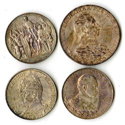 German States, Prussia, Lot of 4 Silver Coins, Prussia, 1901A, 2 Mark, KM# 525; 1913A, 2 Mark, KM#53