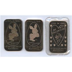 National 1oz Fine Silver art bar lot x 3