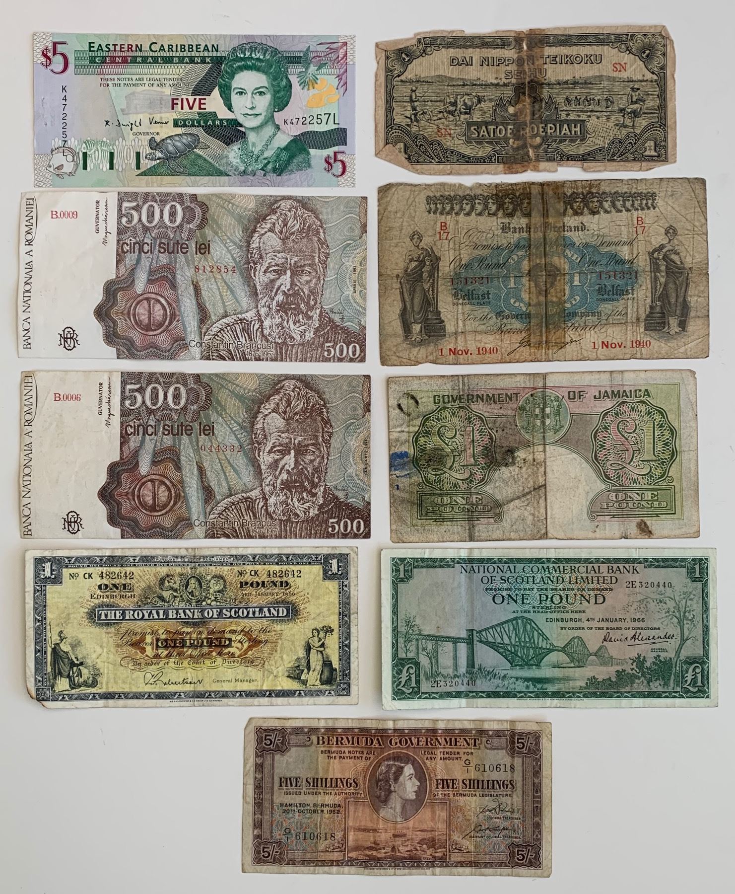 World Paper Money - Lot of 9 Notes - Geoffrey Bell Auctions