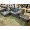 Image 1 : PATIOFLARE LIGHT GREY PATIO SECTIONAL WITH GREY PILLOWS, AND END TABLE