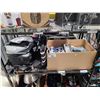 Image 1 : BOX OF ASSORTED SIZED JEANS, SHOES, YOGA PANTS, BAGS & BACKPACKS