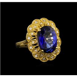 14KT Yellow Gold 7.38 ctw Tanzanite and Diamond Ring