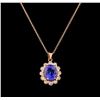 Image 1 : 3.80 ctw Tanzanite and Diamond Pendant With Chain - 14KT Rose Gold