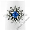 Image 3 : Vintage 14kt White Gold 0.90 ctw Round Sapphire and Diamond Flower Cluster Ring