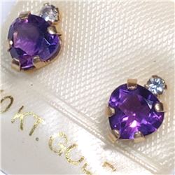 10K Yellow Gold Amethyst(1.5ct) Diamond Earrings, Made in Canada, Suggested Retail Value $240 (Estim
