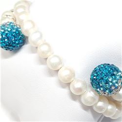 Silver Natural Pearl Cubic Zirconia Accompanied By Cubic Silver Balls Bracelet (~weight 27.57g), Sug