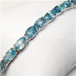 Silver Blue Zircon(41ct) 19 Oval Mix Good Cut Bracelet (~length 7.5"inches) (~weight 21.5g), Apprais