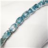 Image 1 : Silver Blue Zircon(41ct) 19 Oval Mix Good Cut Bracelet (~length 7.5"inches) (~weight 21.5g), Apprais