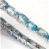 Image 4 : Silver Blue Zircon(41ct) 19 Oval Mix Good Cut Bracelet (~length 7.5"inches) (~weight 21.5g), Apprais