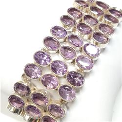 Silver Natural Amethyst(115ct) Bracelet (~length 8"inches) (~weight 67.79g), Suggested Retail Value 