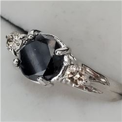 14K White Gold Treated Black Diamond(2.1ct) Diamond(0.39ct) 2 Prong Set Si-1 To Si-2 Clarity, G-H Co