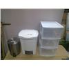 Image 1 : 2 Garbage Cans and Plastic Storage Container