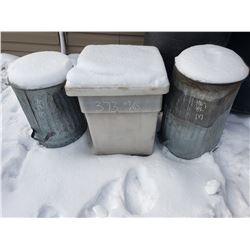 Plastic Bin & 2 Metal Garbage Cans