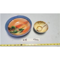 Hand Painted Japanese Bowl & Spoon