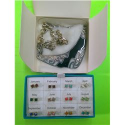 Lot of Necklace & Set of Birthstone Studs