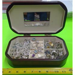Lot of Costume Jewellery in Wooden Box with Mirror