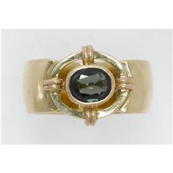 GREEN SAPPHIRE 14K GOLD RING ARTCARVED