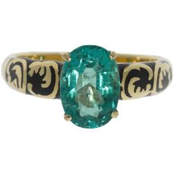 EMERALD ENAMEL 18K GOLD RING