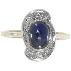 STAR SAPPHIRE DIAMOND PLATINUM TOPPED GOLD RING