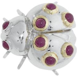 RUBY 14K WHITE & YELLOW GOLD LADY BUG BROOCH