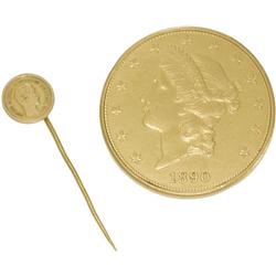 TWO GOLD COIN BROOCHES