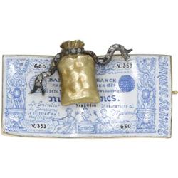 DIAMOND ENAMEL 18K GOLD SILVER MONEY BROOCH