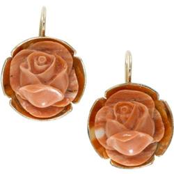 CARVED CORAL ROSE 14K GOLD EARRINGS