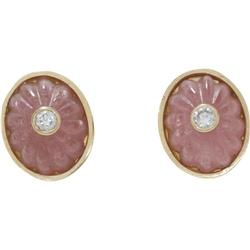 DIAMOND CARVED ROSE QUARTZ 14K GOLD EARRINGS