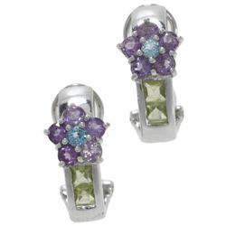 TOPAZ AMETHYST PERIDOT 14K WHITE GOLD EARRINGS